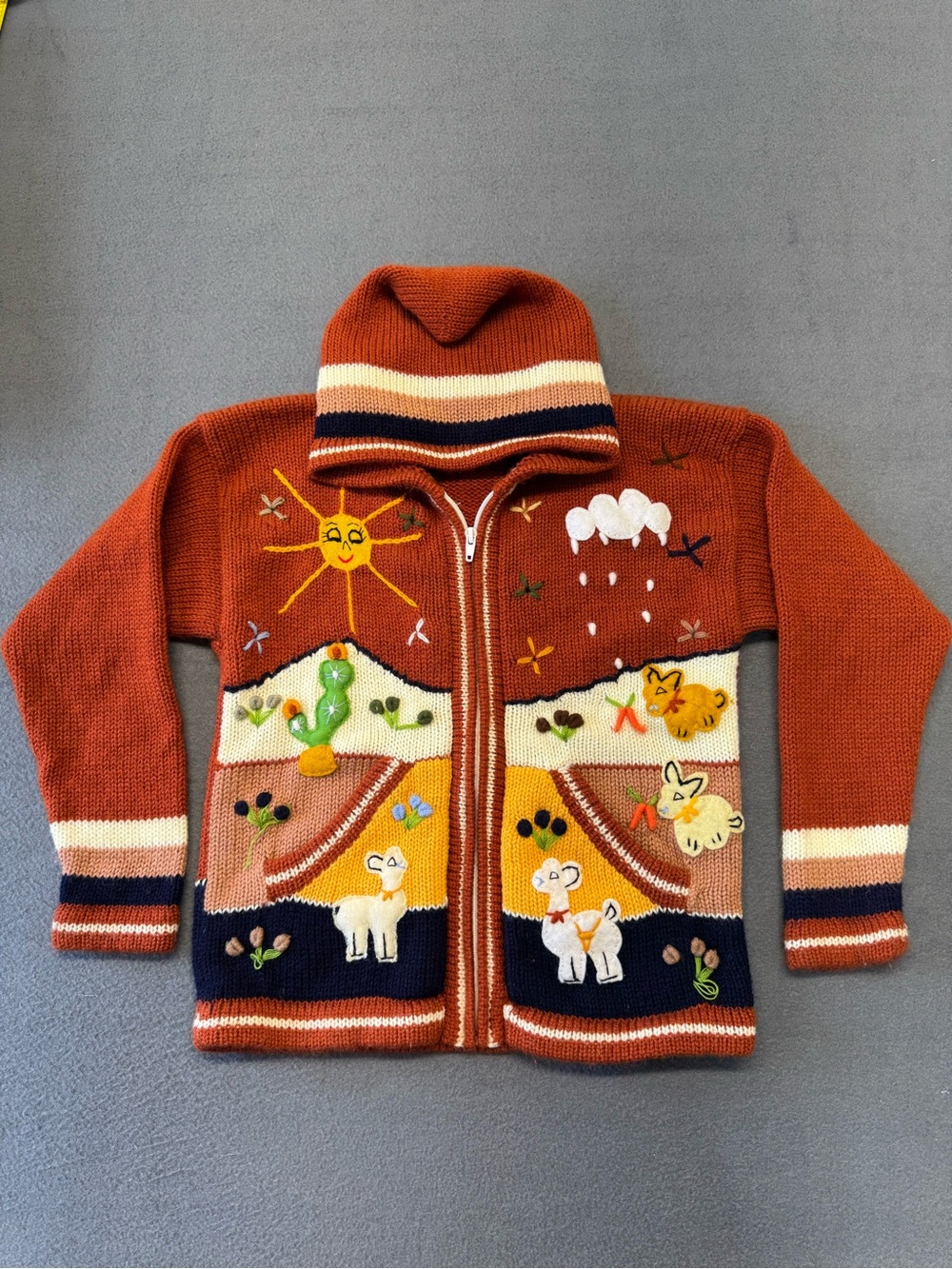Native Import Arpillera Handmade Peruvian Zip Sweater Multicolor Hooded